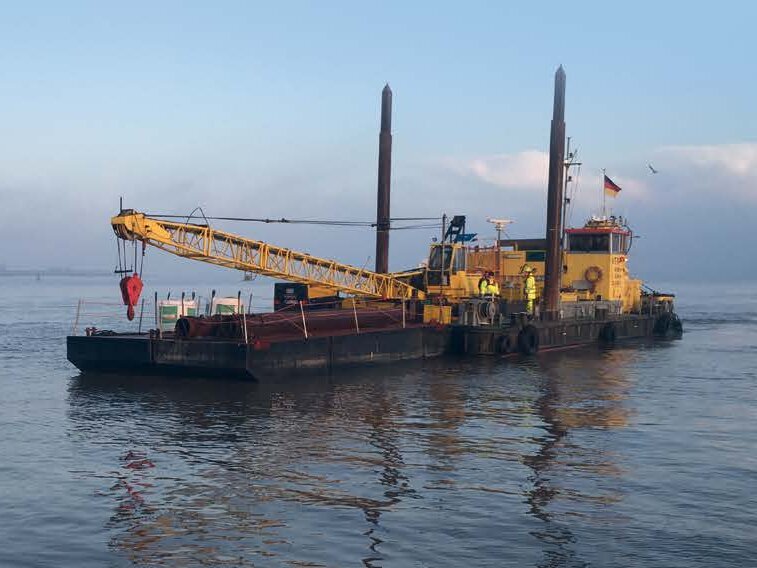 Crane ship on sea